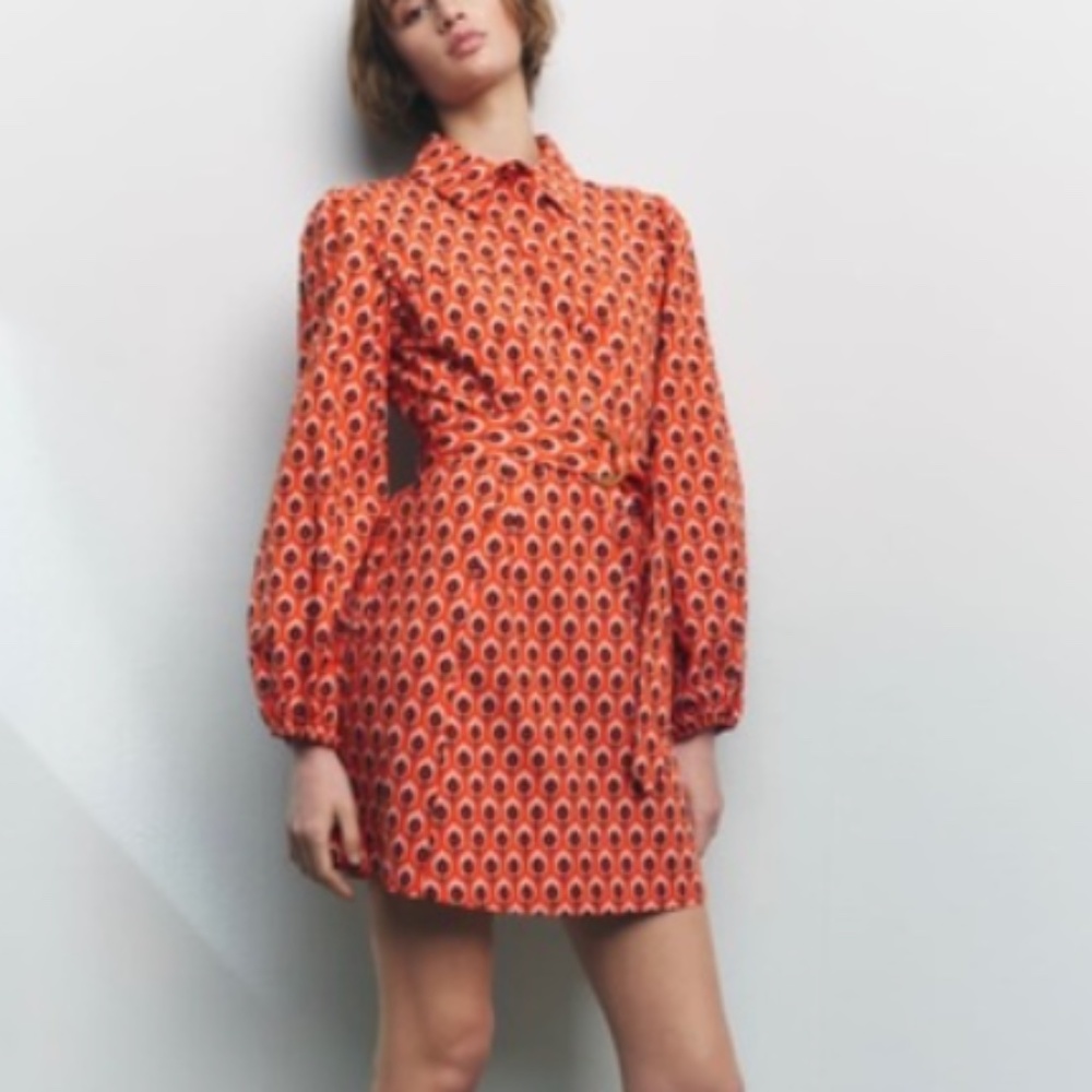 Zara Brigitte Dress in Orange Print